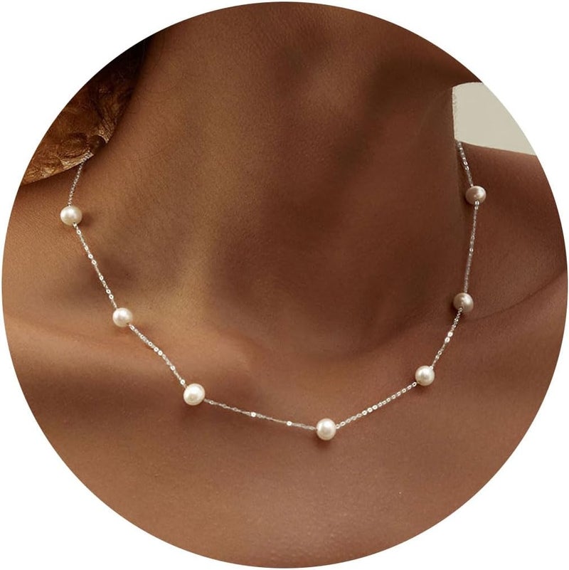 VRIUA Pearl Necklaces for Women - 14k Gold Plated Dainty Pearl Necklace with CZ Diamond Minimalist Wedding Bridal Jewelry Gift for Her - Image 1
